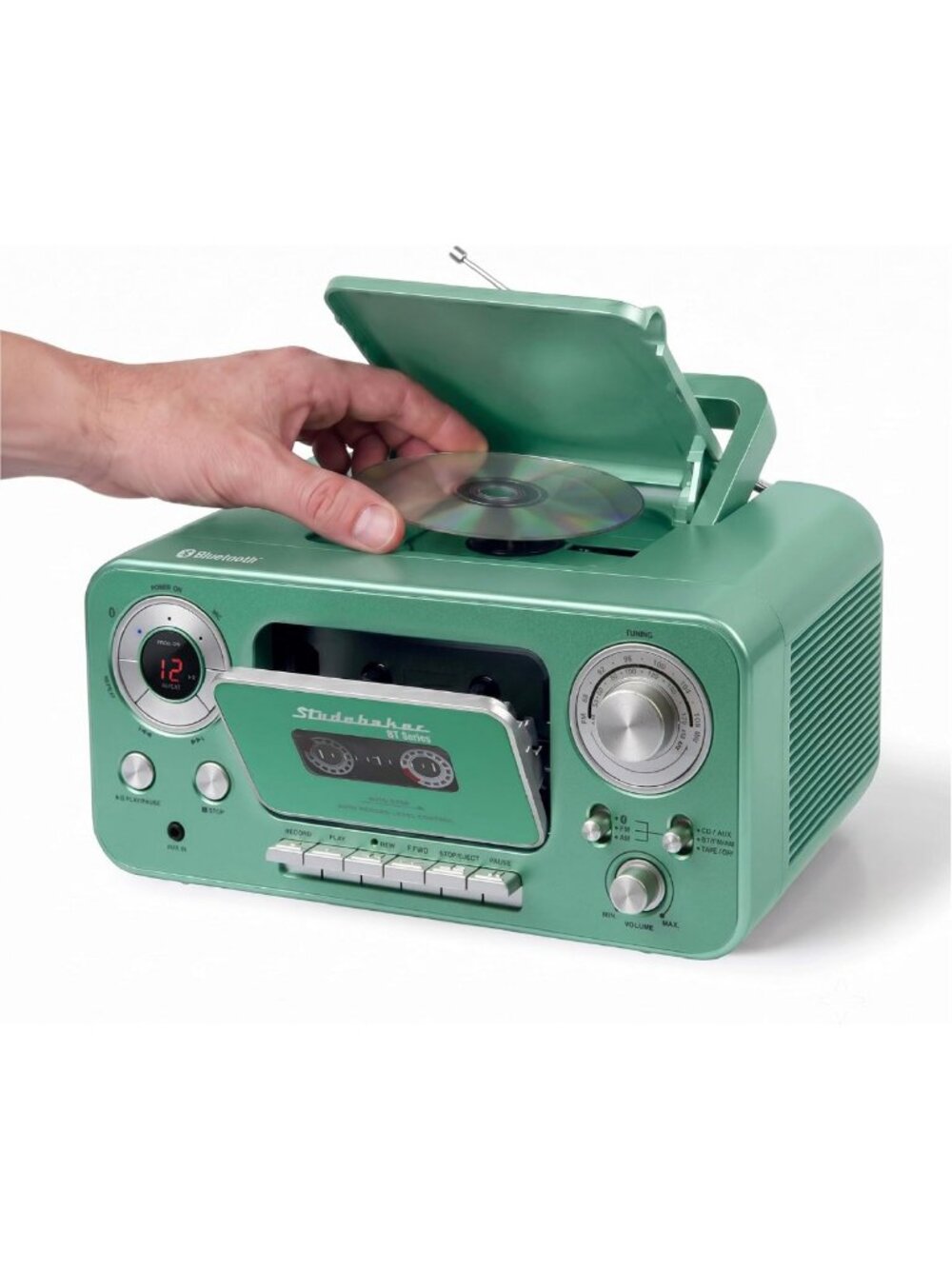 Portable CD Player with Bluetooth, AM/FM Radio & Cassette Recorder - Teal/Silver